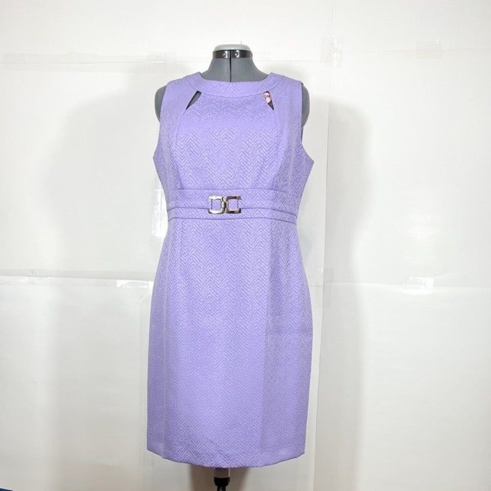 Tahari ASL NWOT Sz 14 Cut Out Front Ornament Waist Lavender Sheath Dress - Picture 2 of 7